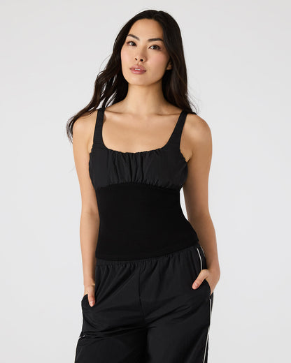 Steve Madden LUANA Black Pull-Over Ruched Tank Top