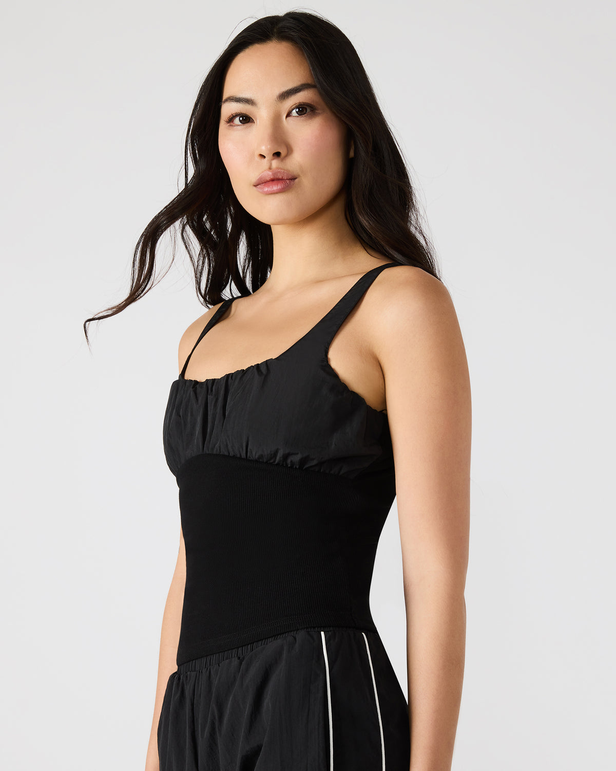 Steve Madden LUANA Black Pull-Over Ruched Tank Top