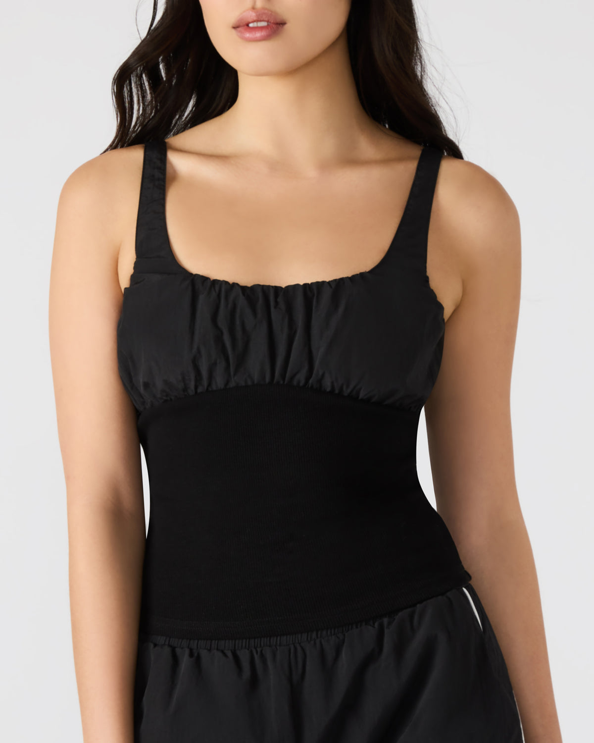 Steve Madden LUANA Black Pull-Over Ruched Tank Top