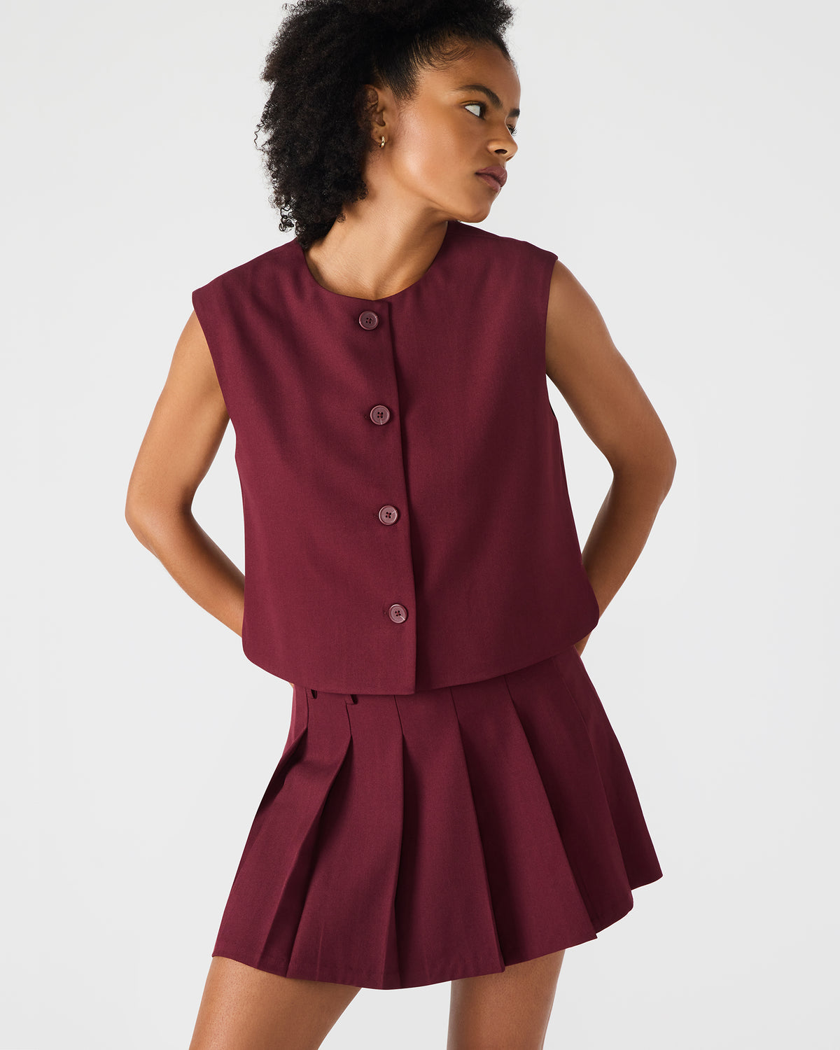 Steve Madden ALESSA Wine Button-Up Women's Top