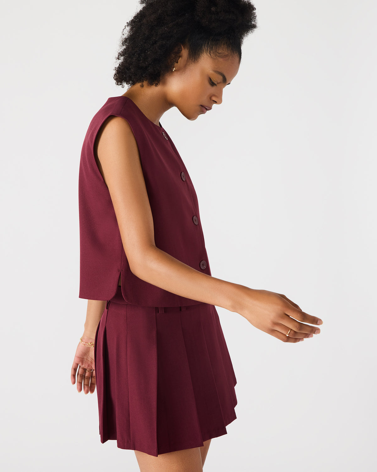 Steve Madden ALESSA Wine Button-Up Women's Top