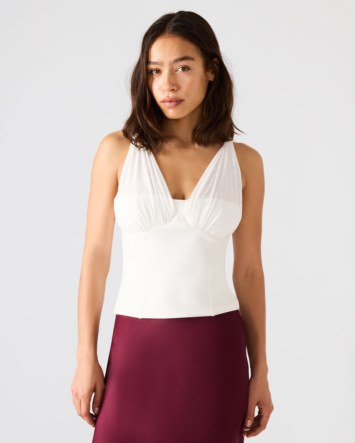 Steve Madden ADDISYN Antique V-neck Sleeveless Mesh Women's Top