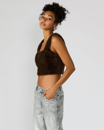 Steve Madden HANNIA Faux Fur Dark Espresso Cropped Women's Top