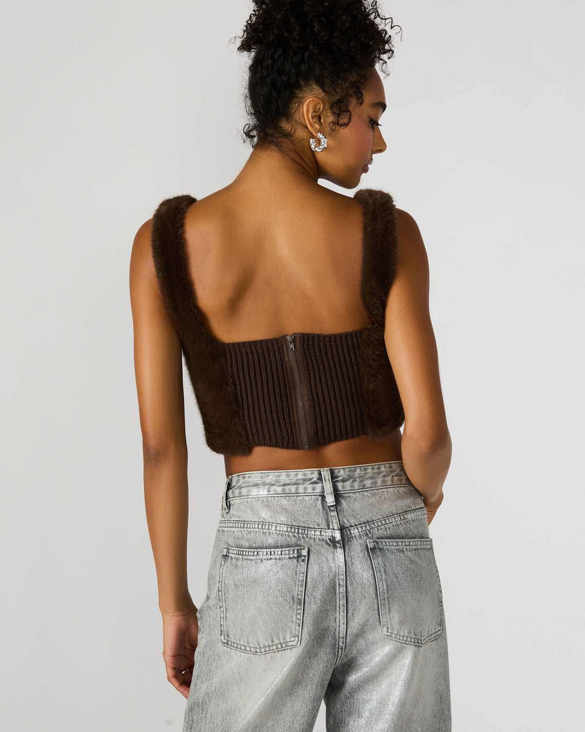 Steve Madden HANNIA Faux Fur Dark Espresso Cropped Women's Top