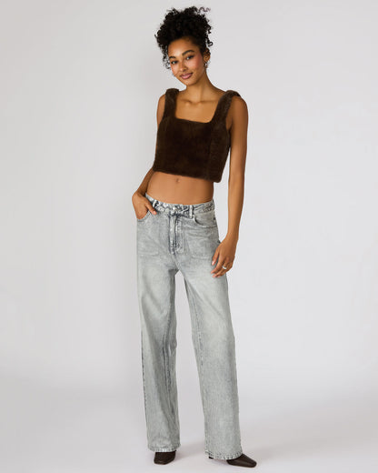 Steve Madden HANNIA Faux Fur Dark Espresso Cropped Women's Top