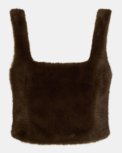 Steve Madden HANNIA Faux Fur Dark Espresso Cropped Women's Top