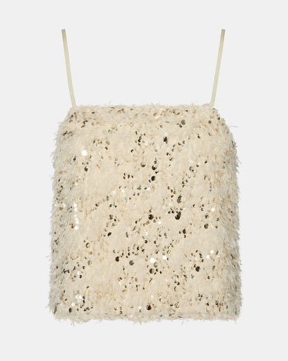 Steve Madden BLAKELYN Ivory Feather Sequin Embellished Women's Top