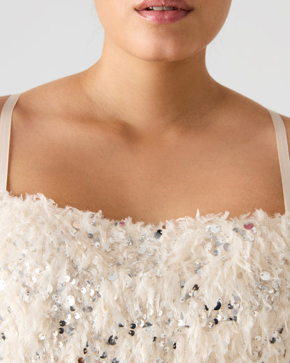 Steve Madden BLAKELYN Ivory Feather Sequin Embellished Women's Top
