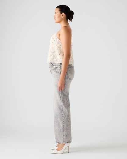 Steve Madden BLAKELYN Ivory Feather Sequin Embellished Women's Top