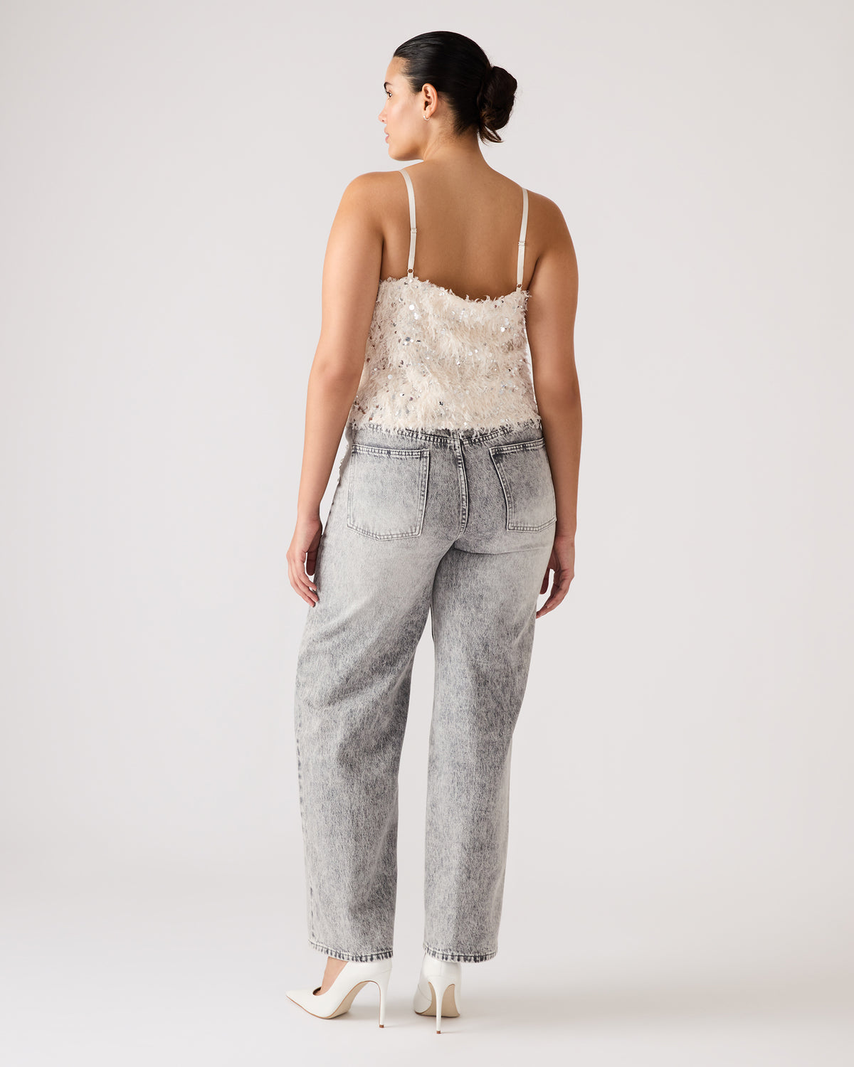 Steve Madden BLAKELYN Ivory Feather Sequin Embellished Women's Top