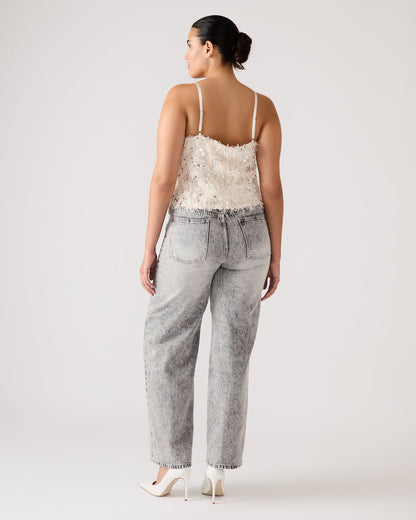 Steve Madden BLAKELYN Ivory Feather Sequin Embellished Women's Top