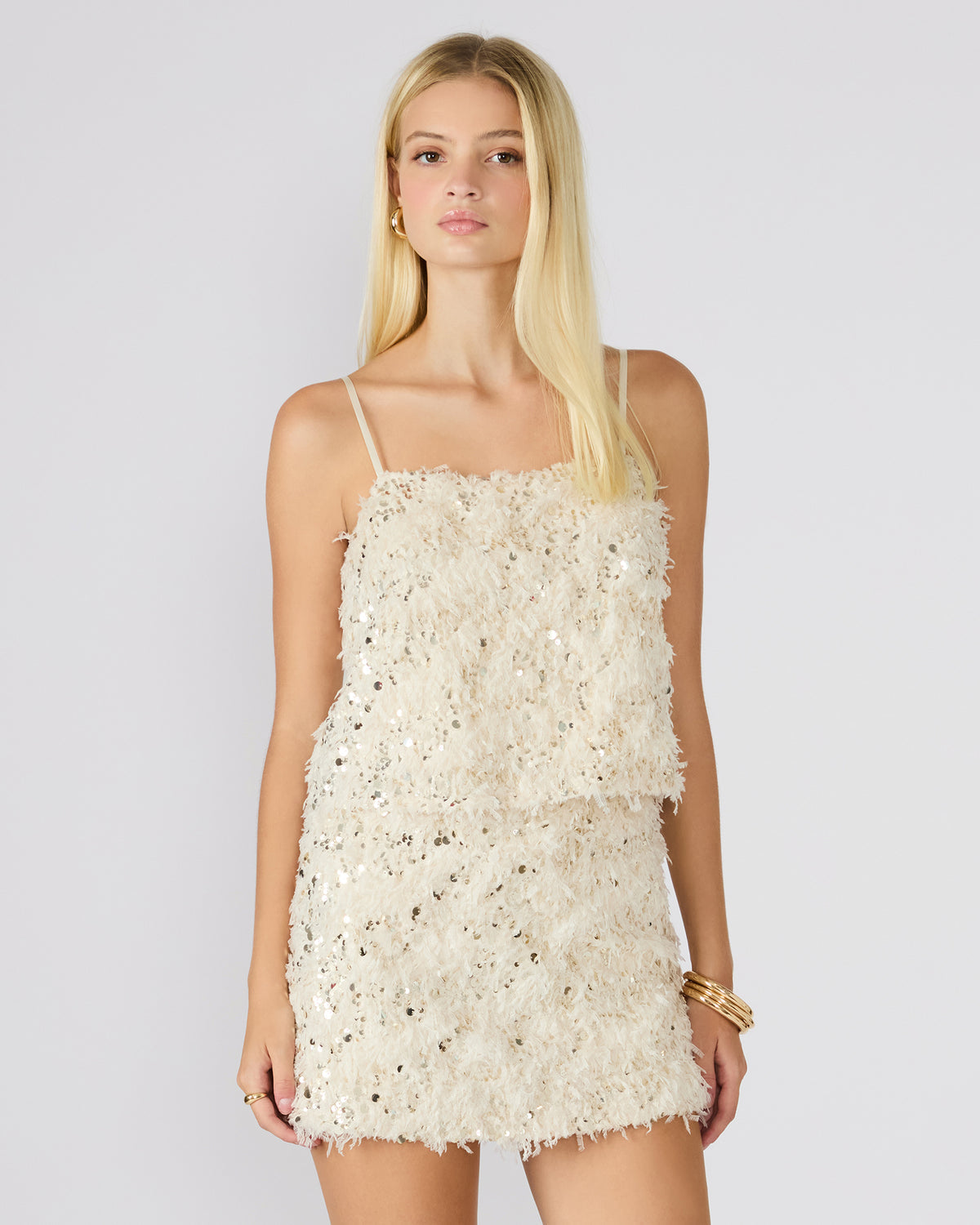 Steve Madden BLAKELYN Ivory Feather Sequin Embellished Women's Top