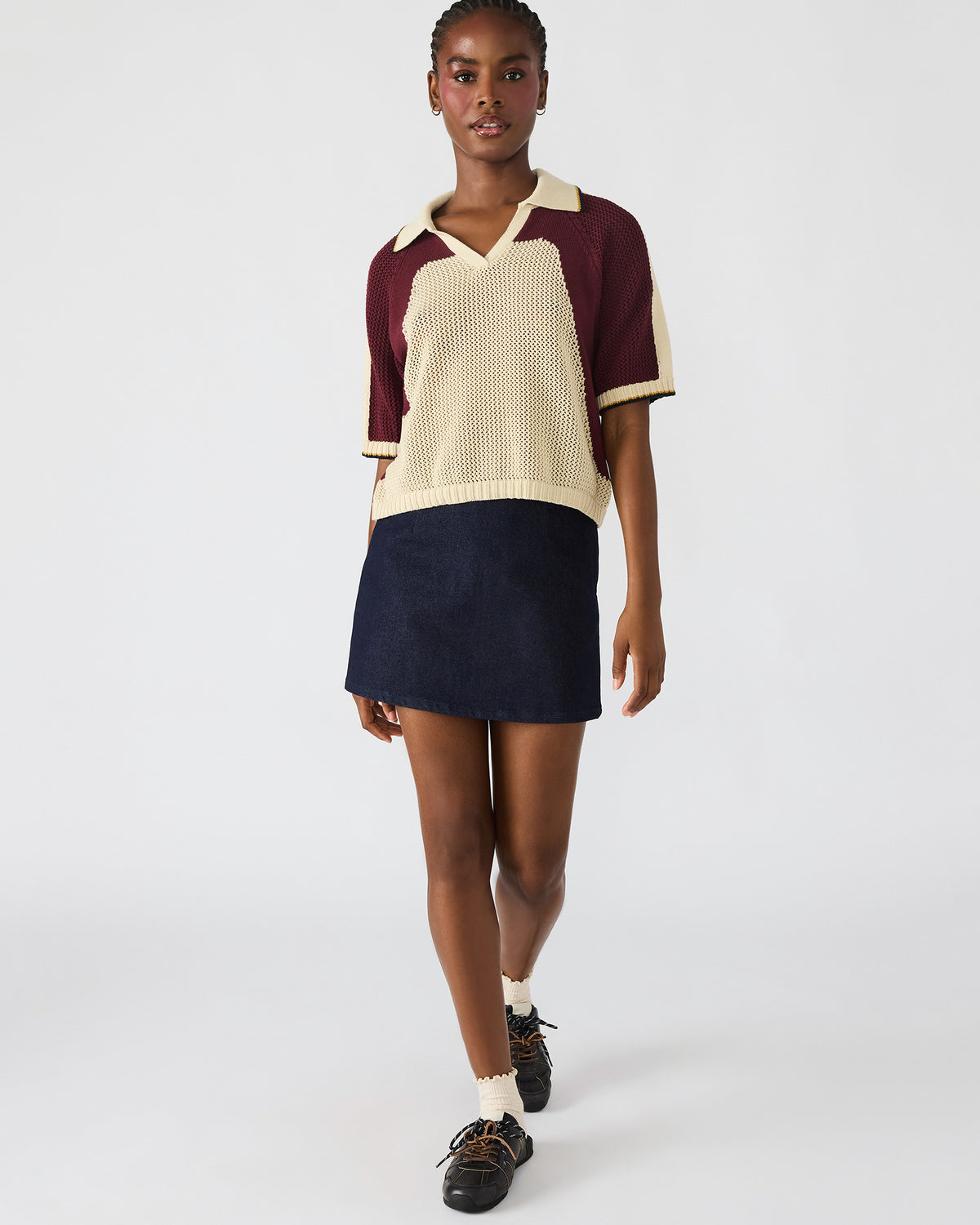 Steve Madden AXON Multi Short-Sleeved Knit Sweater Women's Top