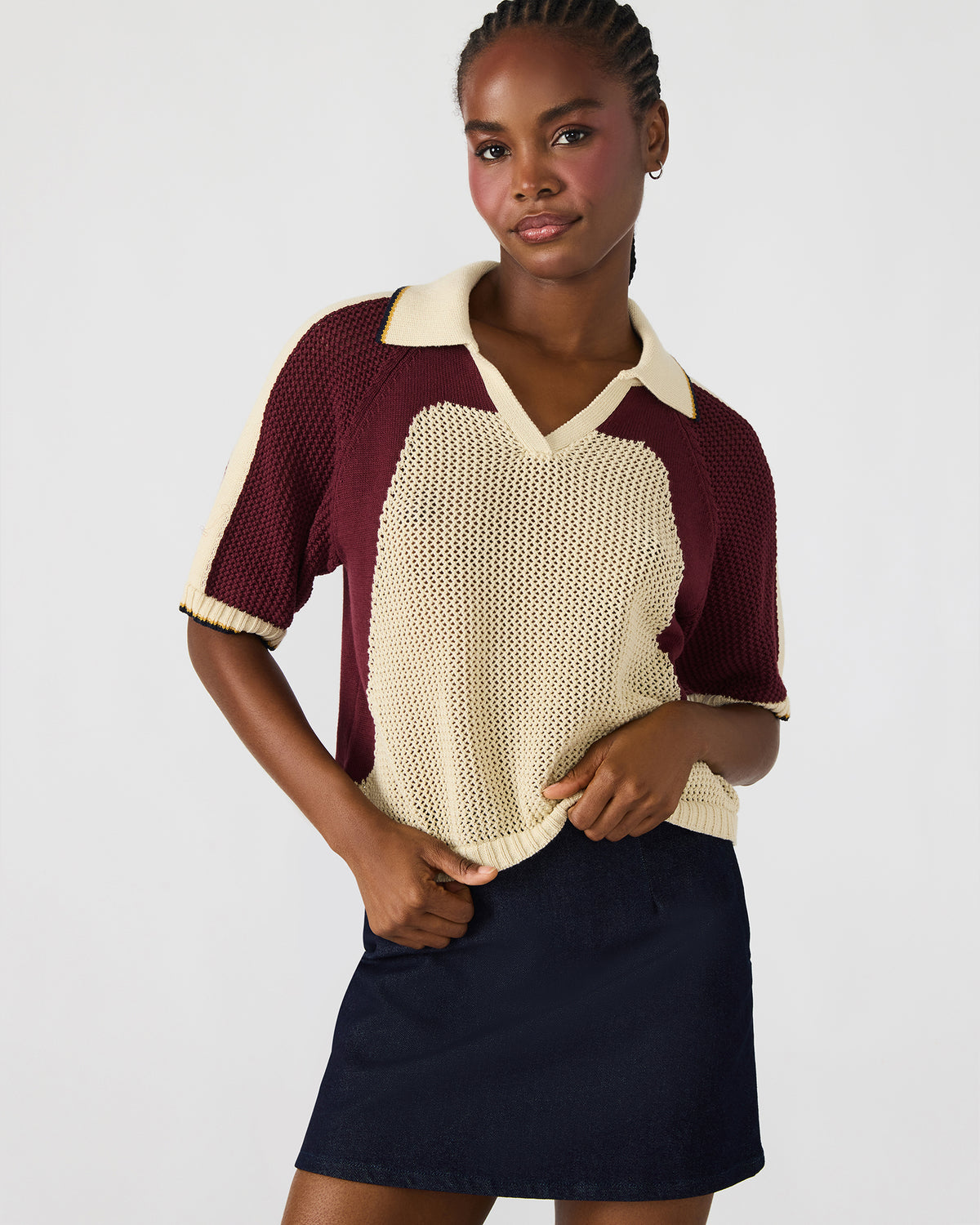 Steve Madden AXON Multi Short-Sleeved Knit Sweater Women's Top