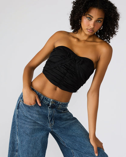 Steve Madden MARTINE Black Strapless Ruched Cropped Corset Women's Top