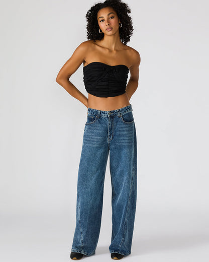 Steve Madden MARTINE Black Strapless Ruched Cropped Corset Women's Top