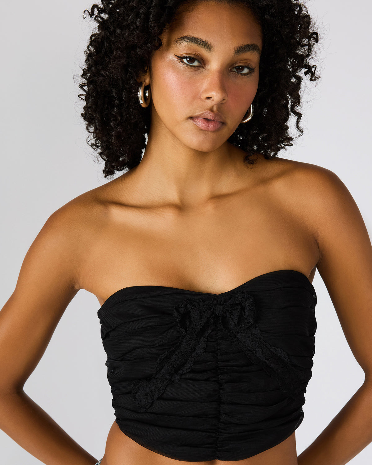 Steve Madden MARTINE Black Strapless Ruched Cropped Corset Women's Top