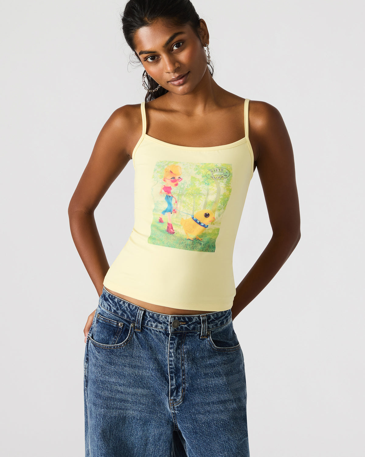 Steve Madden GOLDIE Pale Yellow Sleeveless Graphic Women's Tank Top