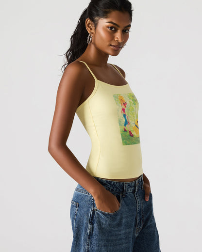 Steve Madden GOLDIE Pale Yellow Sleeveless Graphic Women's Tank Top