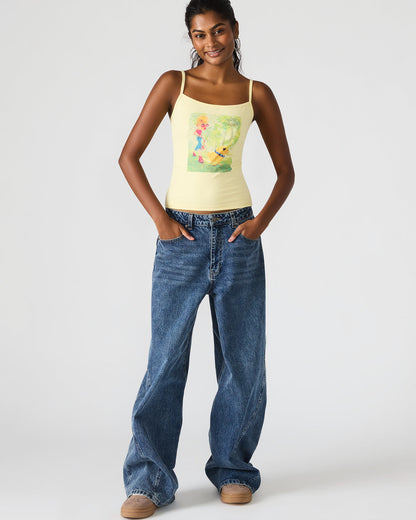 Steve Madden GOLDIE Pale Yellow Sleeveless Graphic Women's Tank Top