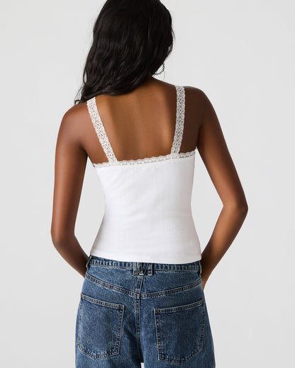 Steve Madden LOVE GOLDIE Antique Lace Trim Sleeveless Graphic Women's Tank Top