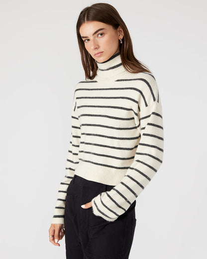 Steve Madden NARSHA Black/White Women's Turtleneck Stripe Sweater