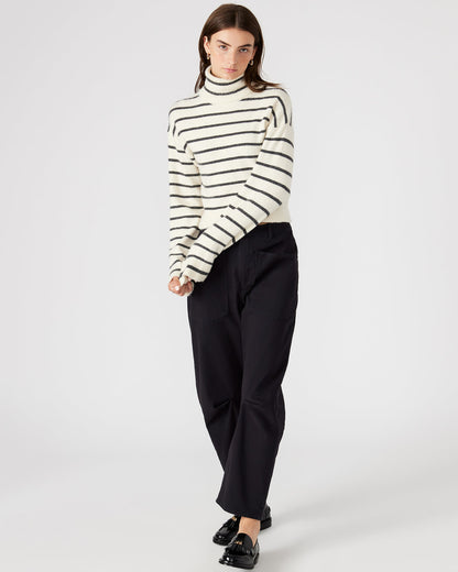 Steve Madden NARSHA Black/White Women's Turtleneck Stripe Sweater