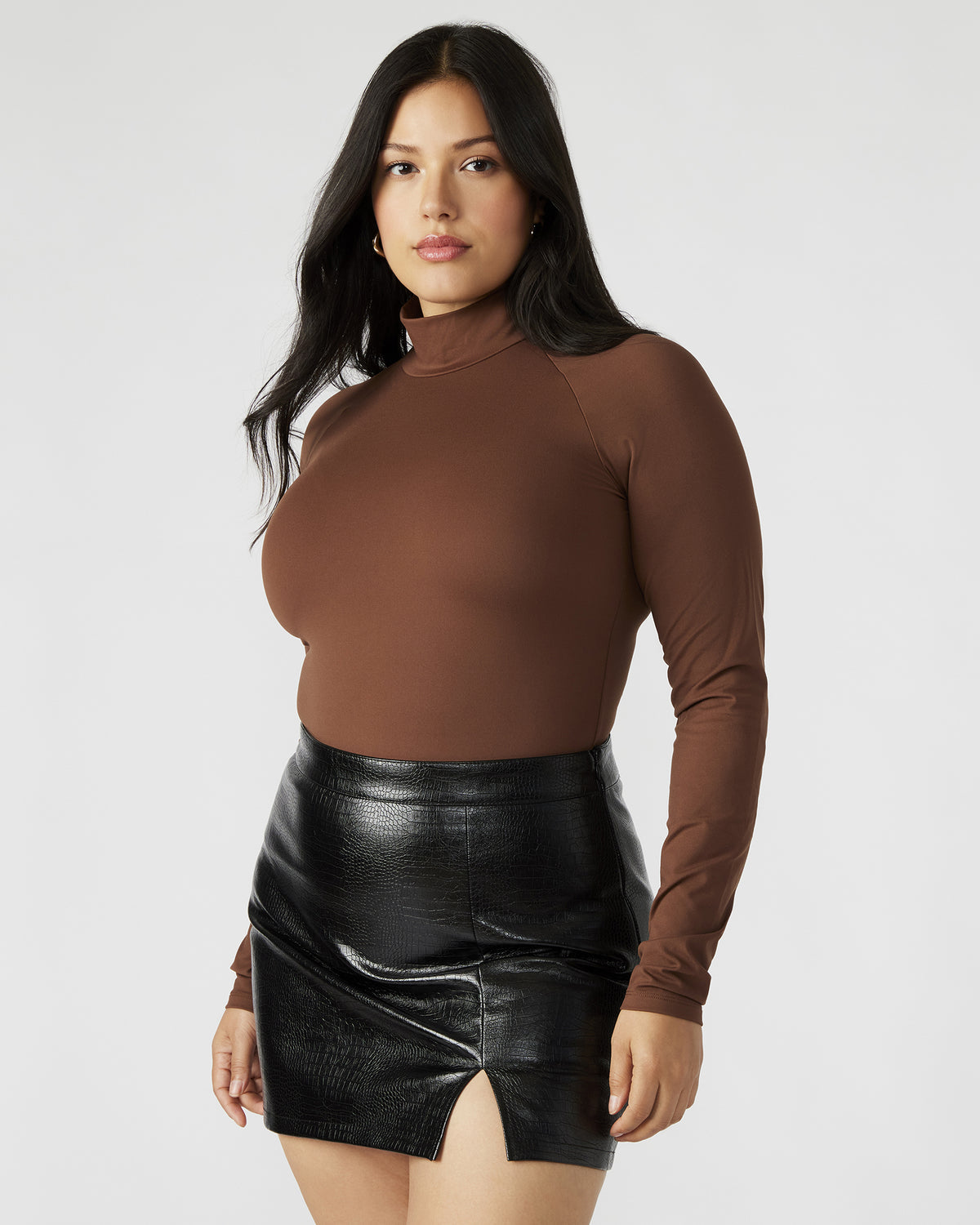 Steve Madden NELLE Bodysuit Brown | Women's Mock Neck Stretch Bodysuit