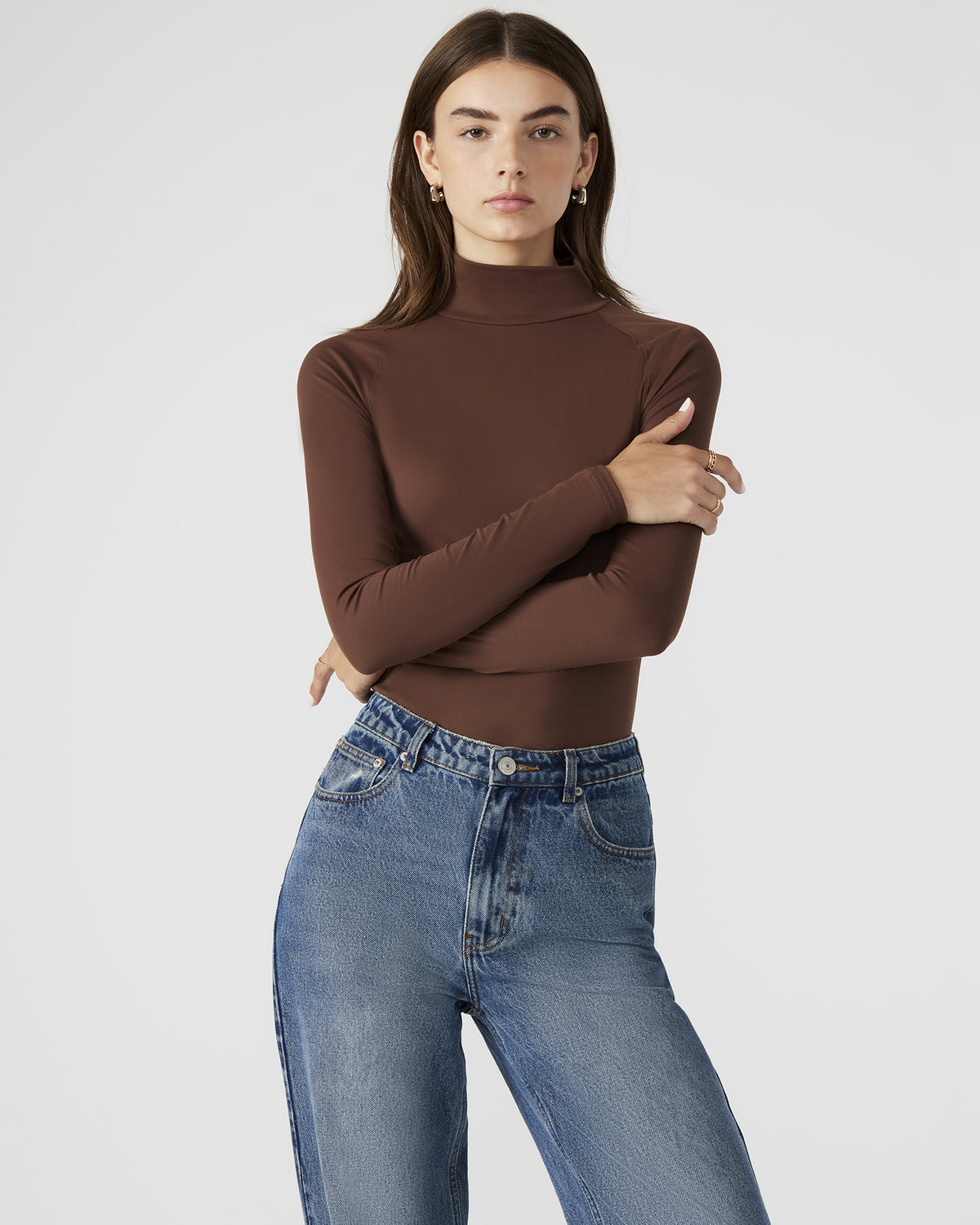 Steve Madden NELLE Bodysuit Brown | Women's Mock Neck Stretch Bodysuit