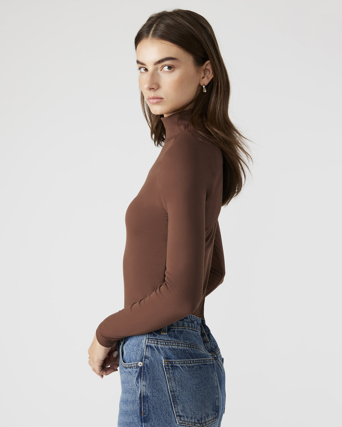 Steve Madden NELLE Bodysuit Brown | Women's Mock Neck Stretch Bodysuit