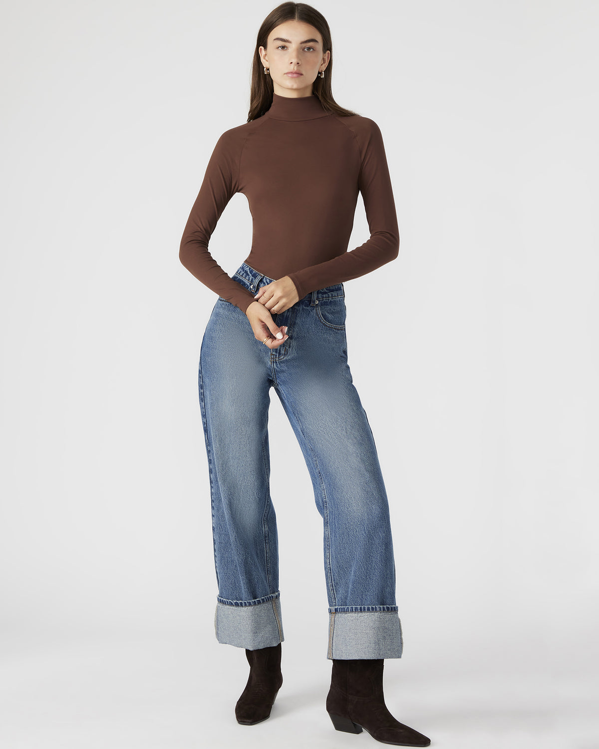 Steve Madden NELLE Bodysuit Brown | Women's Mock Neck Stretch Bodysuit