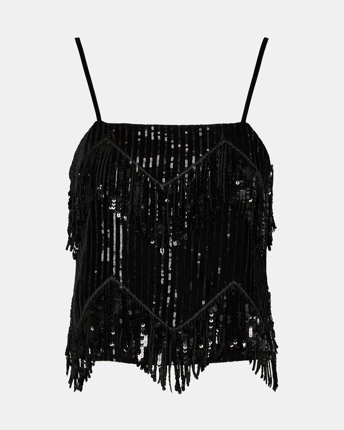 Steve Madden BLAKELYN Sequin Black Fringe Embellished Women's Top