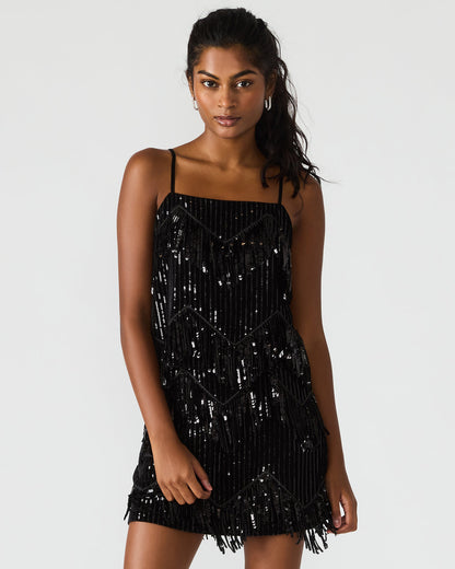 Steve Madden BLAKELYN Sequin Black Fringe Embellished Women's Top