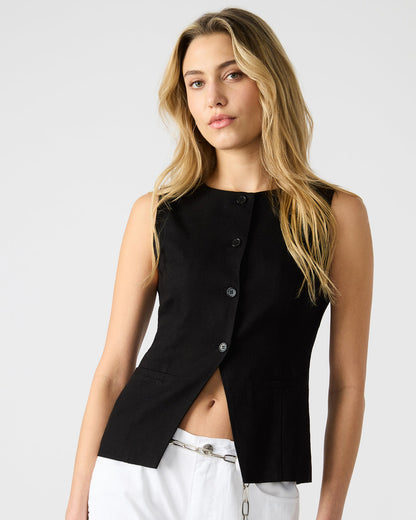 Steve Madden WESLEY Top Black Button-Up Vest Top