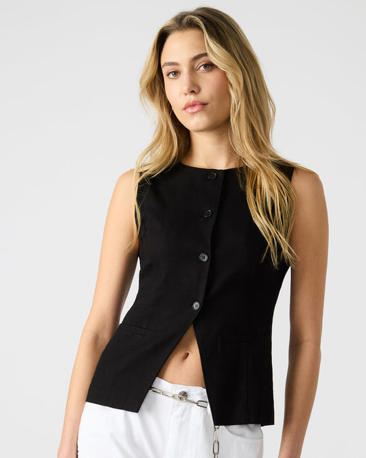 Steve Madden WESLEY Top Black Button-Up Vest Top