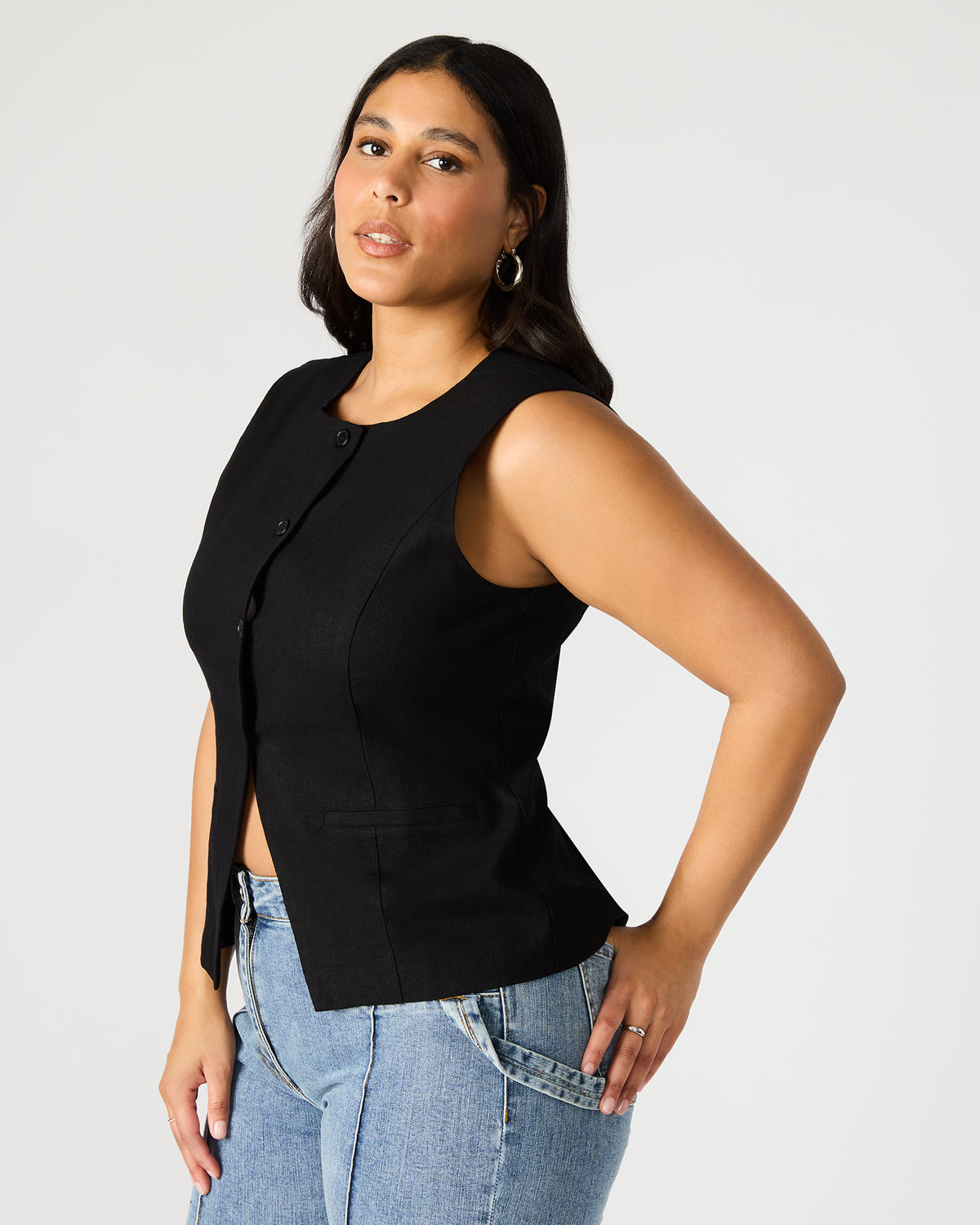 Steve Madden WESLEY Top Black Button-Up Vest Top