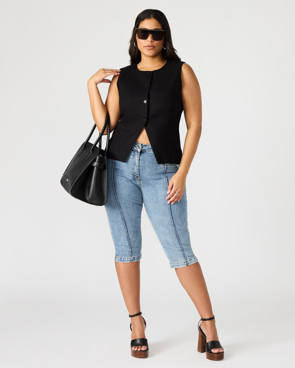 Steve Madden WESLEY Top Black Button-Up Vest Top