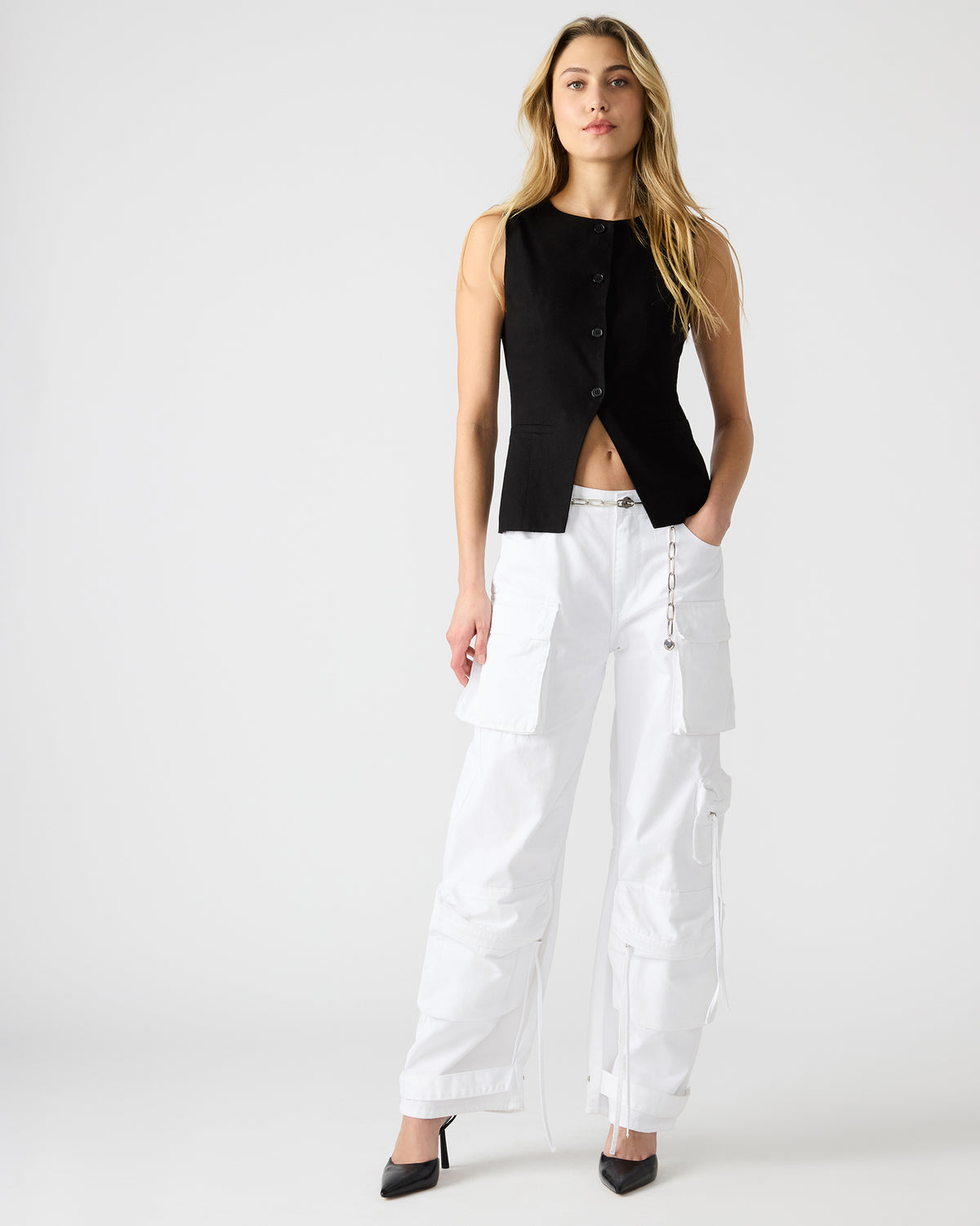 Steve Madden WESLEY Top Black Button-Up Vest Top