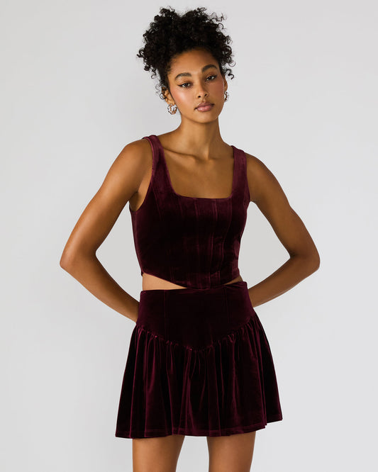 Steve Madden ARYANNA Wine Cropped Velvet Women's Top