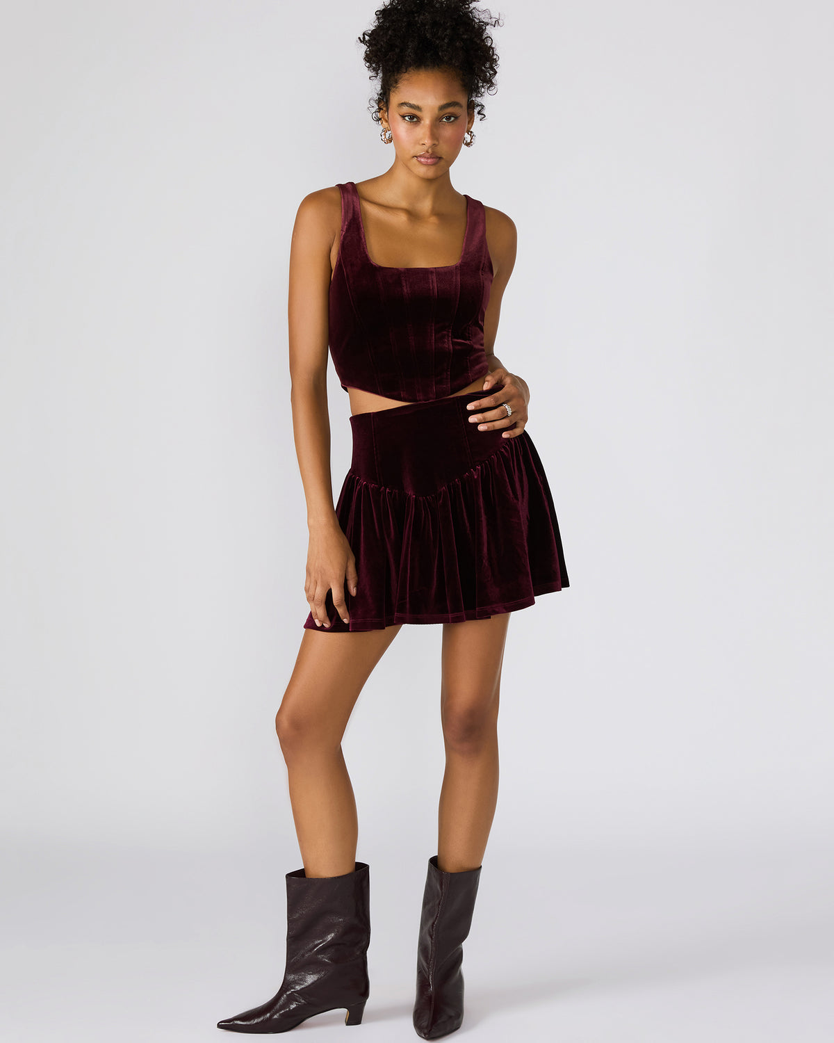 Steve Madden ARYANNA Wine Cropped Velvet Women's Top