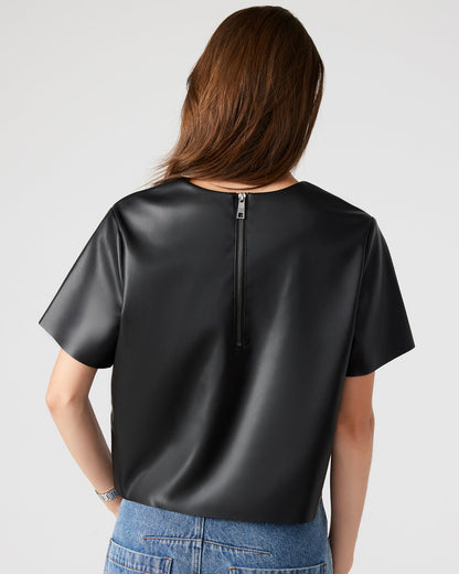 Steve Madden EZRA Black Women's Short Sleeve Faux Leather Top