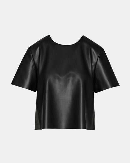 Steve Madden EZRA Black Women's Short Sleeve Faux Leather Top