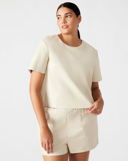 Steve Madden EZRA Bone Women's Short Sleeve Faux Leather Top