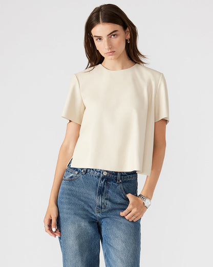 Steve Madden EZRA Bone Women's Short Sleeve Faux Leather Top