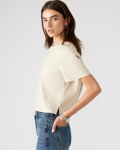 Steve Madden EZRA Bone Women's Short Sleeve Faux Leather Top