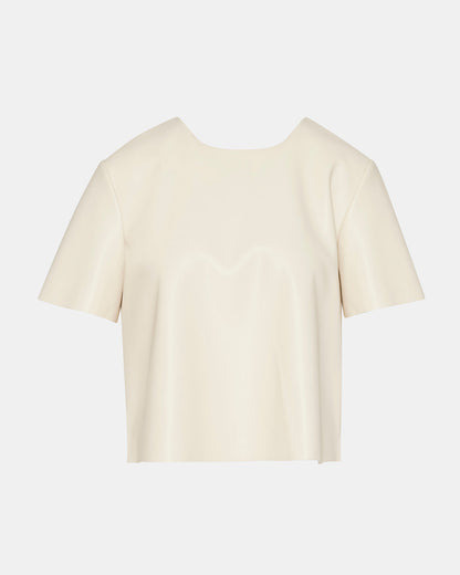 Steve Madden EZRA Bone Women's Short Sleeve Faux Leather Top