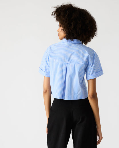 Steve Madden TULA Blue/White Women's Collared Button-Up Pinstripe Top