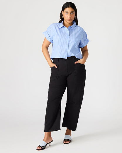 Steve Madden TULA Blue/White Women's Collared Button-Up Pinstripe Top