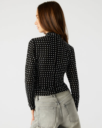 Steve Madden MELVINA Top Black | Women's Long-Sleeved Mesh Fabric Embellished Top