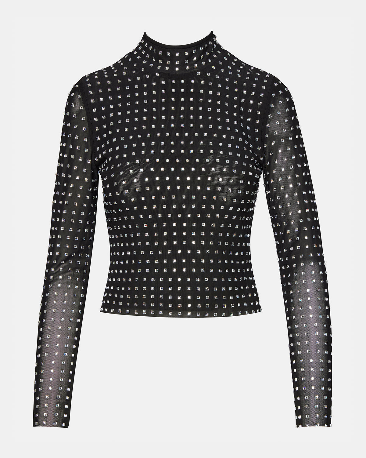 Steve Madden MELVINA Top Black | Women's Long-Sleeved Mesh Fabric Embellished Top